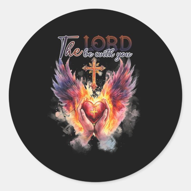 Pastor - Praying Hands Before Sacred Heart  Classic Round Sticker (Front)