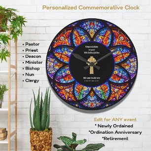 Pastor Priest Ordination Anniversary Stained Glass Large Clock