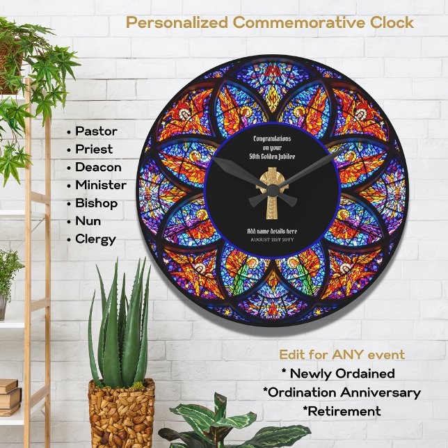 Pastor Priest Ordination Anniversary Stained Glass Large Clock (Creator Uploaded)