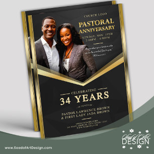Pastoral Anniversary Black & Gold Frame Church Flyer