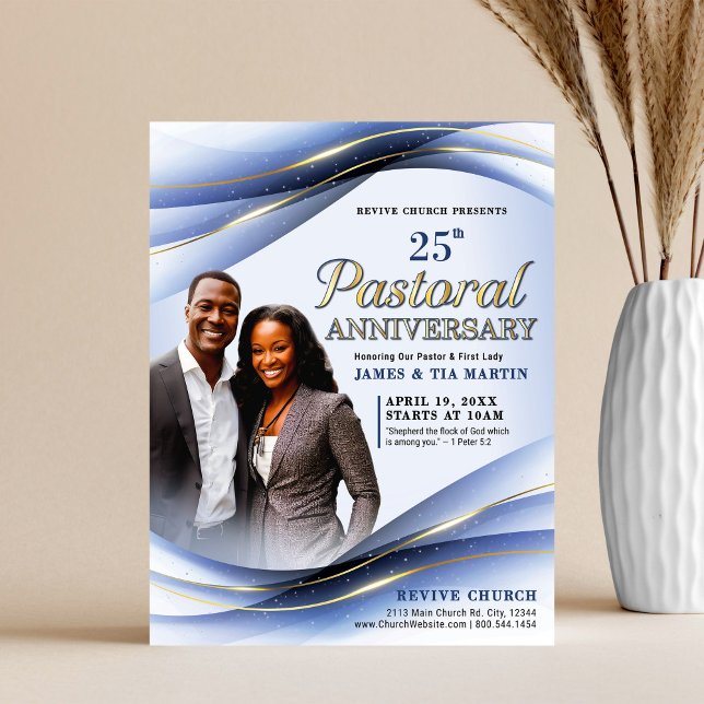 Pastoral Anniversary Blue & Gold Church Flyer (Creator Uploaded)