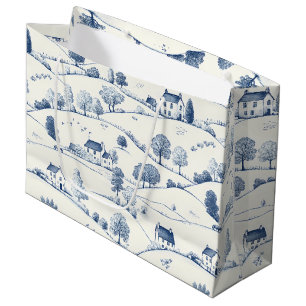 Pastoral Blue Toile Landscape Classic French Large Gift Bag