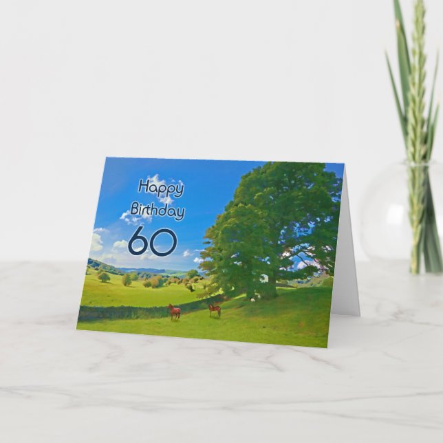 Pastoral landscape painting 60th Birthday card (Front)