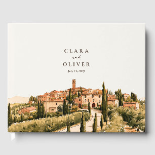 Pastoral Tuscan Hill Town Terracotta Wedding Guest Book