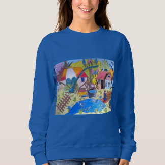 Pastoral Village Pond Scene Sweatshirt
