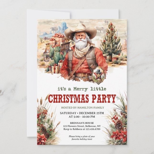 Pastoral watercolor wild west Santa cowboy Invitation (Front)