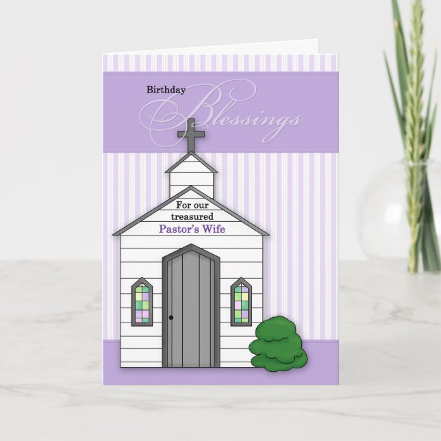 Pastor's Wife Birthday Blessings Church Purple Card (Front)