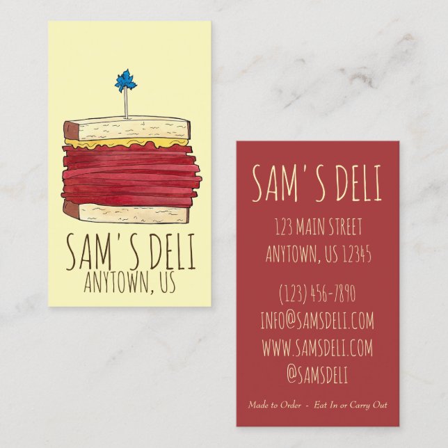 Pastrami Sandwich Jewish Deli Food Restaurant Chef Business Card (Front/Back)