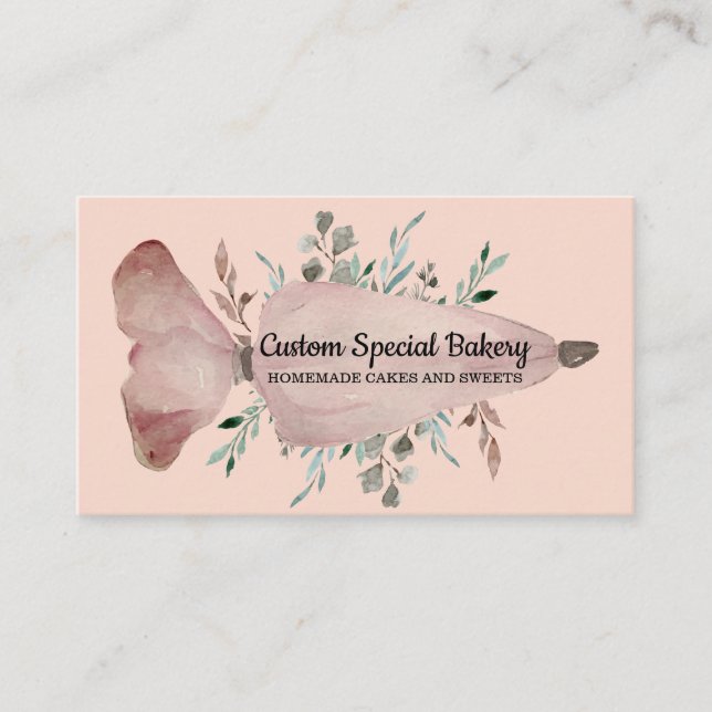 Pastry Bag Blush Pink Rustic Logo for Bakeries Business Card (Front)