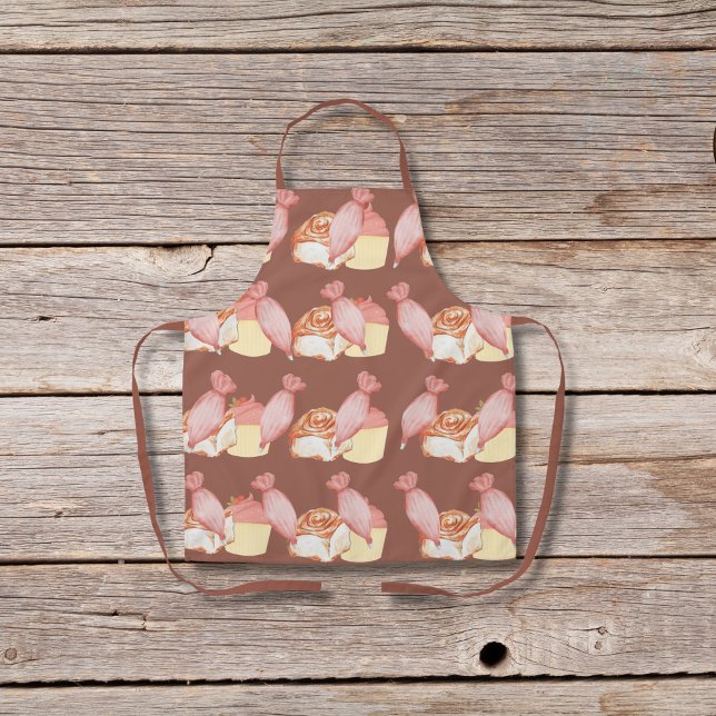 Pastry bags, cinnamon buns, and cupcakes brown apron (Creator Uploaded)