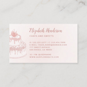 Pastry Bakery Chef Blush Pink Glitter Drips Cake Business Card