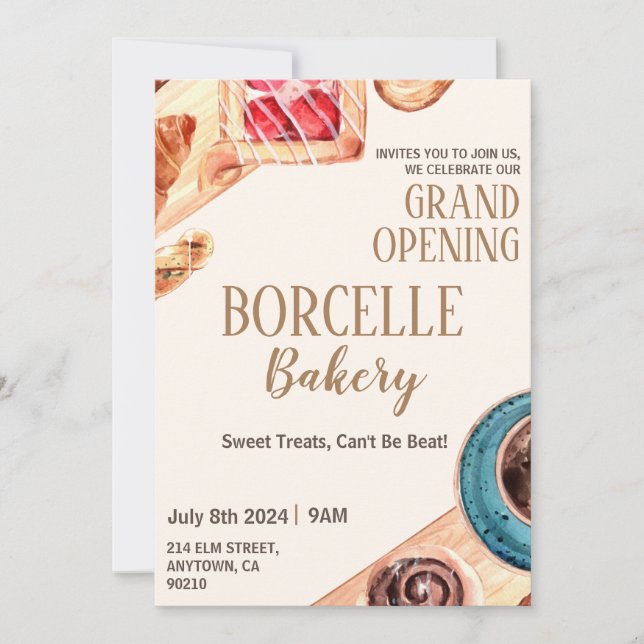 Pastry bakery opening invitation card (Front)