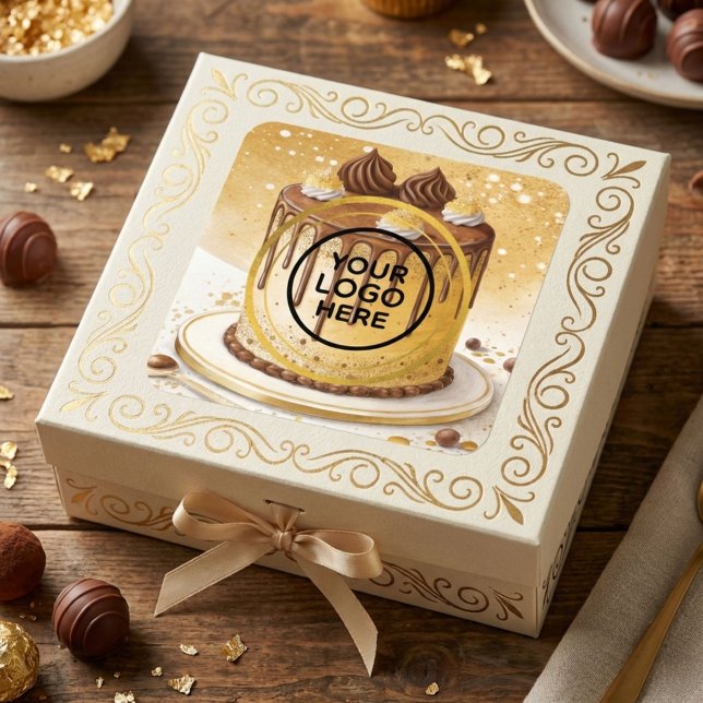  pastry bakery watercolor logo  square sticker (Creator Uploaded)