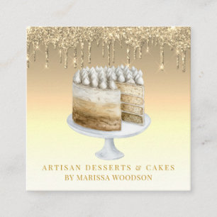 Pastry Chef Baker Platinum Gold Glitter Drips Square Business Card