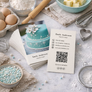 Pastry Chef Bakery Photo QR Code  Business Card