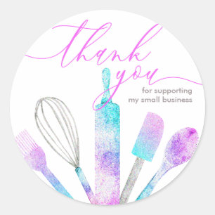 Pastry chef bakery utensils tools thank you classic round sticker