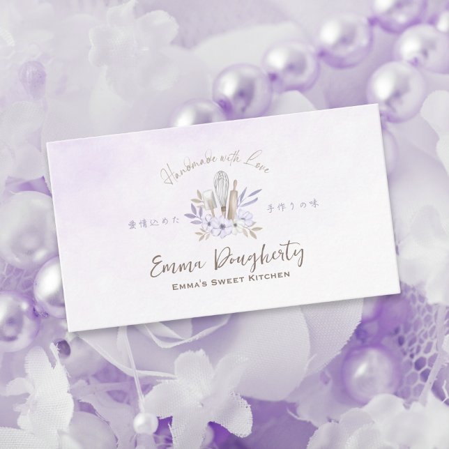 Pastry Chef Baking Utensil Purple Floral Elegant Business Card (Creator Uploaded)