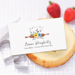 Pastry Chef Baking Utensil Rolling Pin Cute Floral Business Card