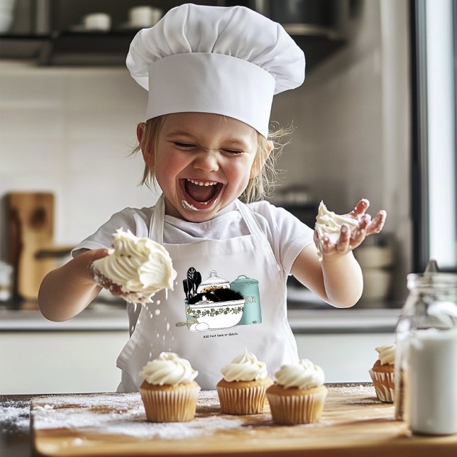 Pastry Chef Cat Blue Kids Apron (Creator Uploaded)