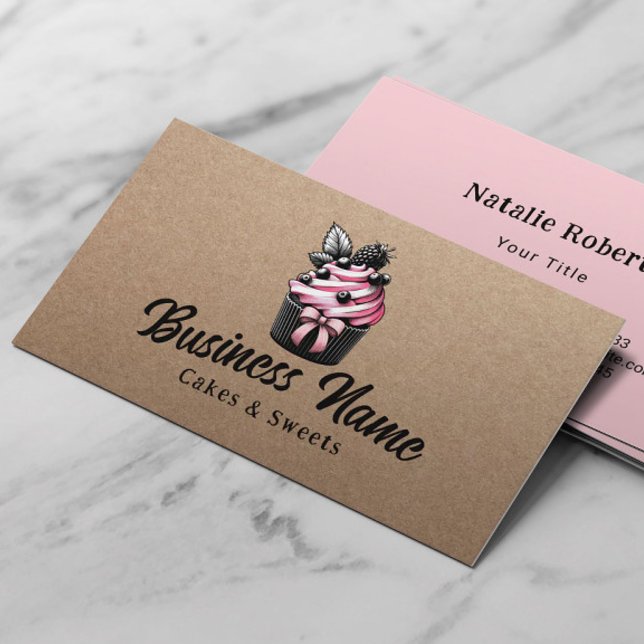 Pastry Chef Cute Cupcakes Rustic Kraft Bakery Business Card (Creator Uploaded)