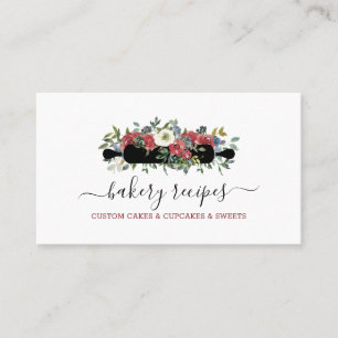 Pastry Chef Homemade Bakery Black Red Flowers Business Card