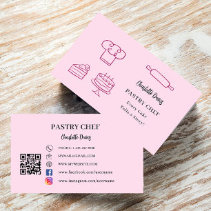 Pastry chef kitchen utensils slogan QR code pink  Business Card