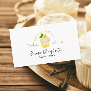 Pastry Chef Lemon Cupcake Watercolor Elegant Business Card
