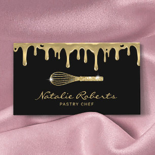 Pastry Chef Modern Gold Drips Whisk Logo Bakery Business Card