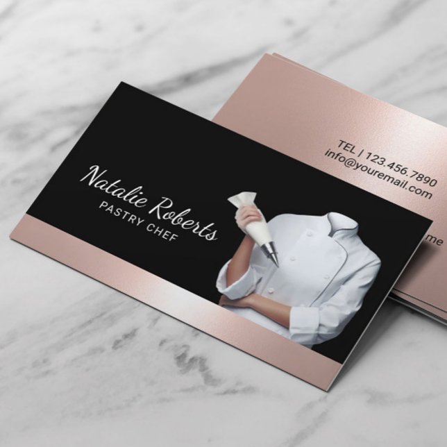 Pastry Chef Modern Rose Gold Border Cake Bakery Business Card (Creator Uploaded)