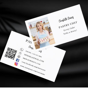 Pastry chef photo slogan love QR code Business Card