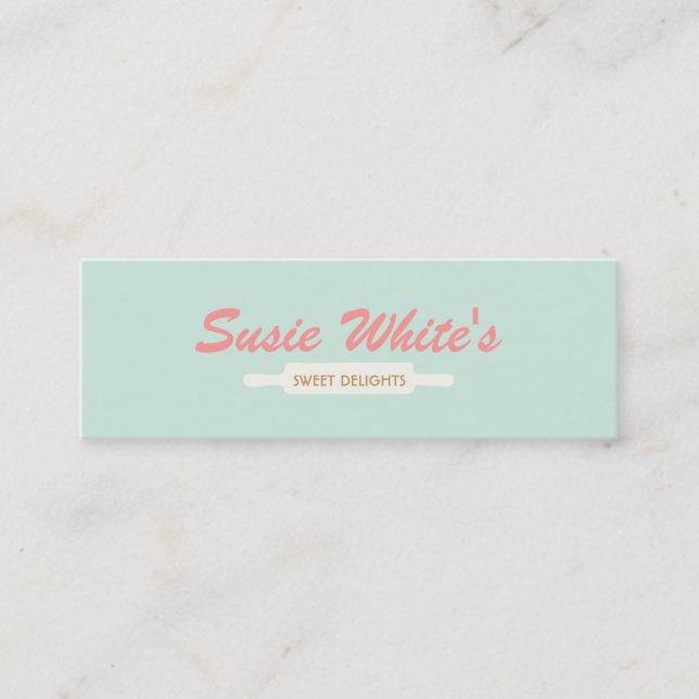 Pastry Chef Rolling Pin Cute Retro Bakers No. 3 Mini Business Card (Front)