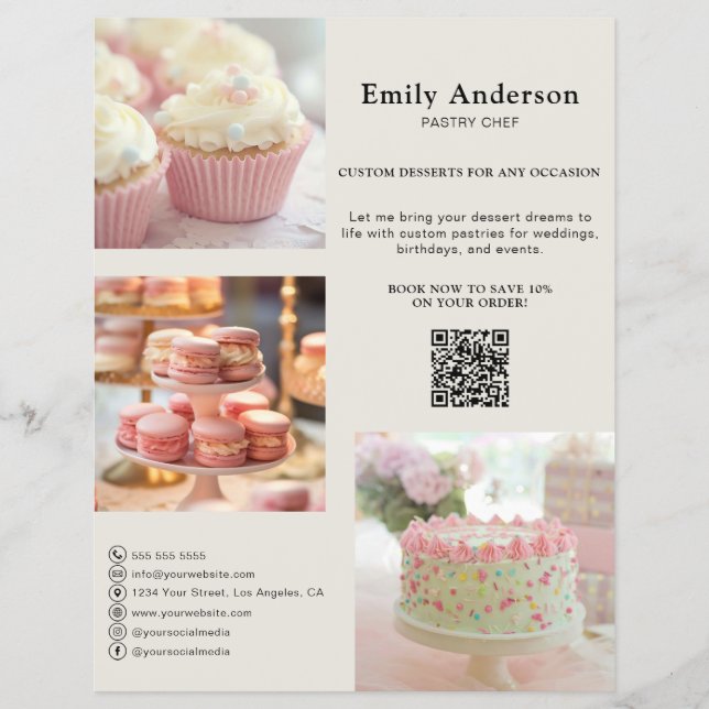 Pastry Chef Services Bakery Photo QR Flyer (Front)