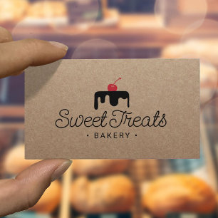 Pastry Chef Sweet Cake Logo Bakery Rustic Kraft Business Card
