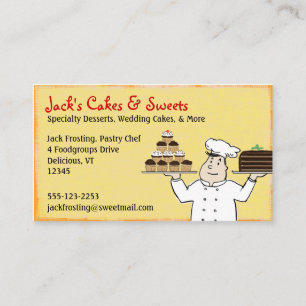 Pastry Chef with Cake and Cupcakes Fun Bakery Business Card