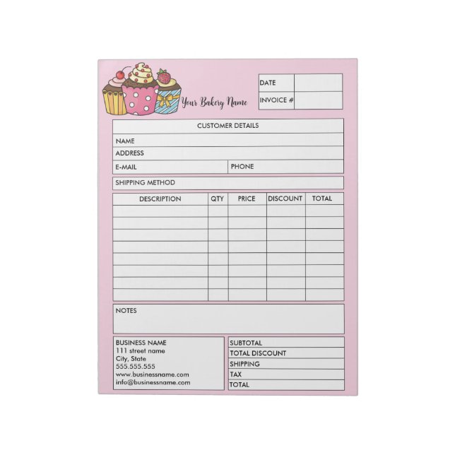 Pastry Cupcake Bakery Sales Form Receipt Invoice N Notepad (Rotated)