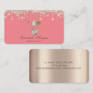 Pastry Hand Tools Rose Gold Drips Bakery Business Card