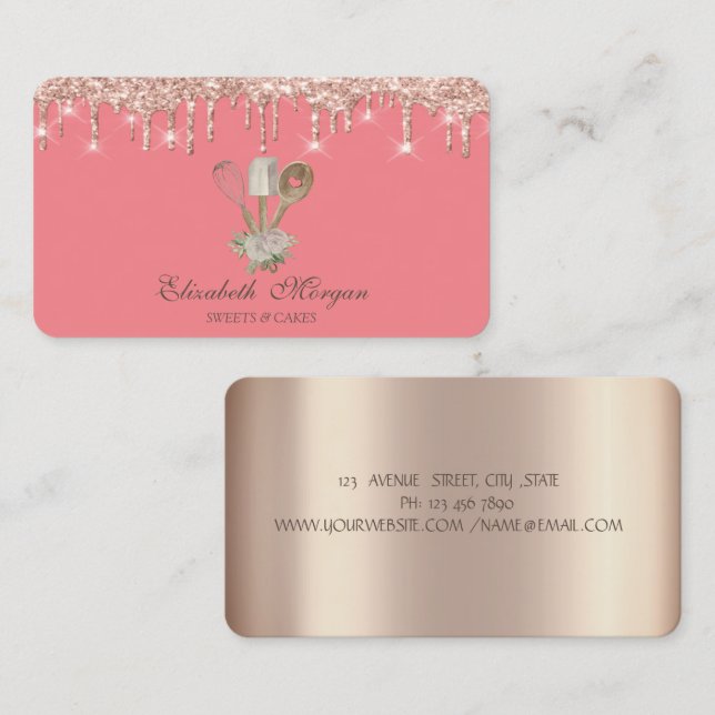  Pastry Hand Tools Rose Gold Drips Bakery  Business Card (Front/Back)