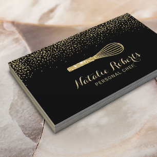 Pastry Personal Chef Modern Black & Gold Bakery Business Card