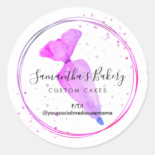Pastry Pink Custom Cake Decor Piping Bag Bakery Classic Round Sticker