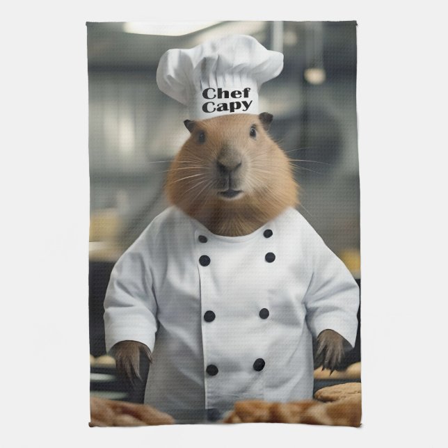 Pastry Prowess: Chef Capybara  Tea Towel (Vertical)