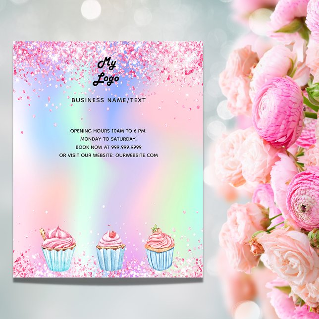Pastry shop bakery logo holographic qr code flyer (Creator Uploaded)