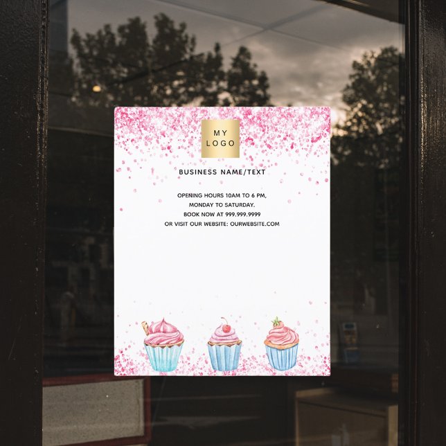 Pastry shop bakery logo pink white cupcakes flyer (Creator Uploaded)