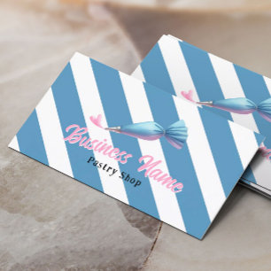 Pastry Shop Piping Bag & Heart Blue Stripes Bakery Business Card
