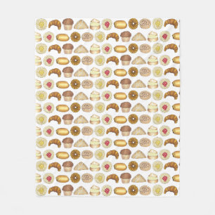 Pastry Tray Croissant Danish Muffin Baked Goods Fleece Blanket