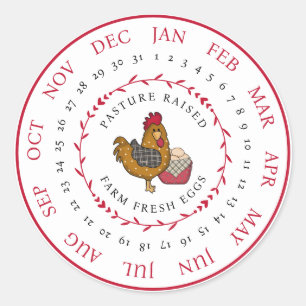 Pasture Raised Farm Fresh Egg Carton Laid Date Classic Round Sticker