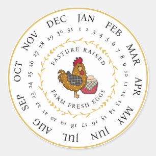 Pasture Raised Farm Fresh Egg Carton Laid Date Classic Round Sticker