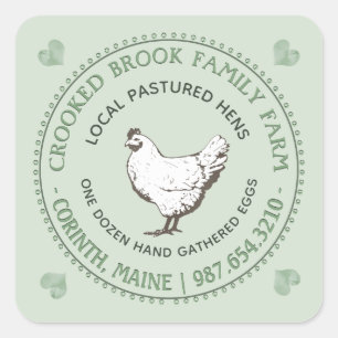 PASTURED HEN FARM FRESH EGG Vintage Green Hearts Square Sticker