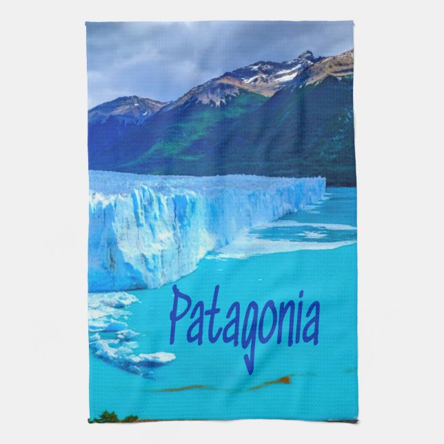 Patagonia South America Glacier and Mountains Tea Towel (Vertical)
