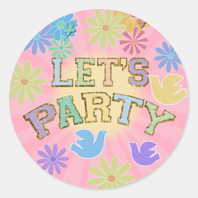 Patch Letter Birthday Party Retro Preppy Hippie Classic Round Sticker (Front)
