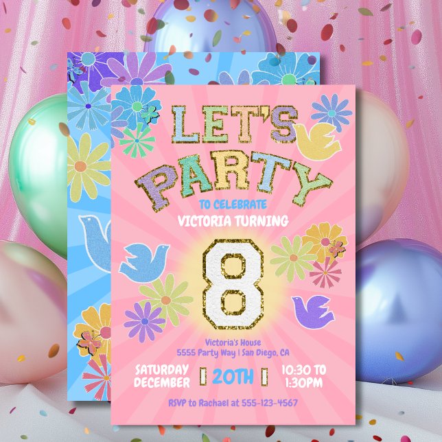 Patch Letter Birthday Party Retro Preppy Hippie Invitation (Creator Uploaded)